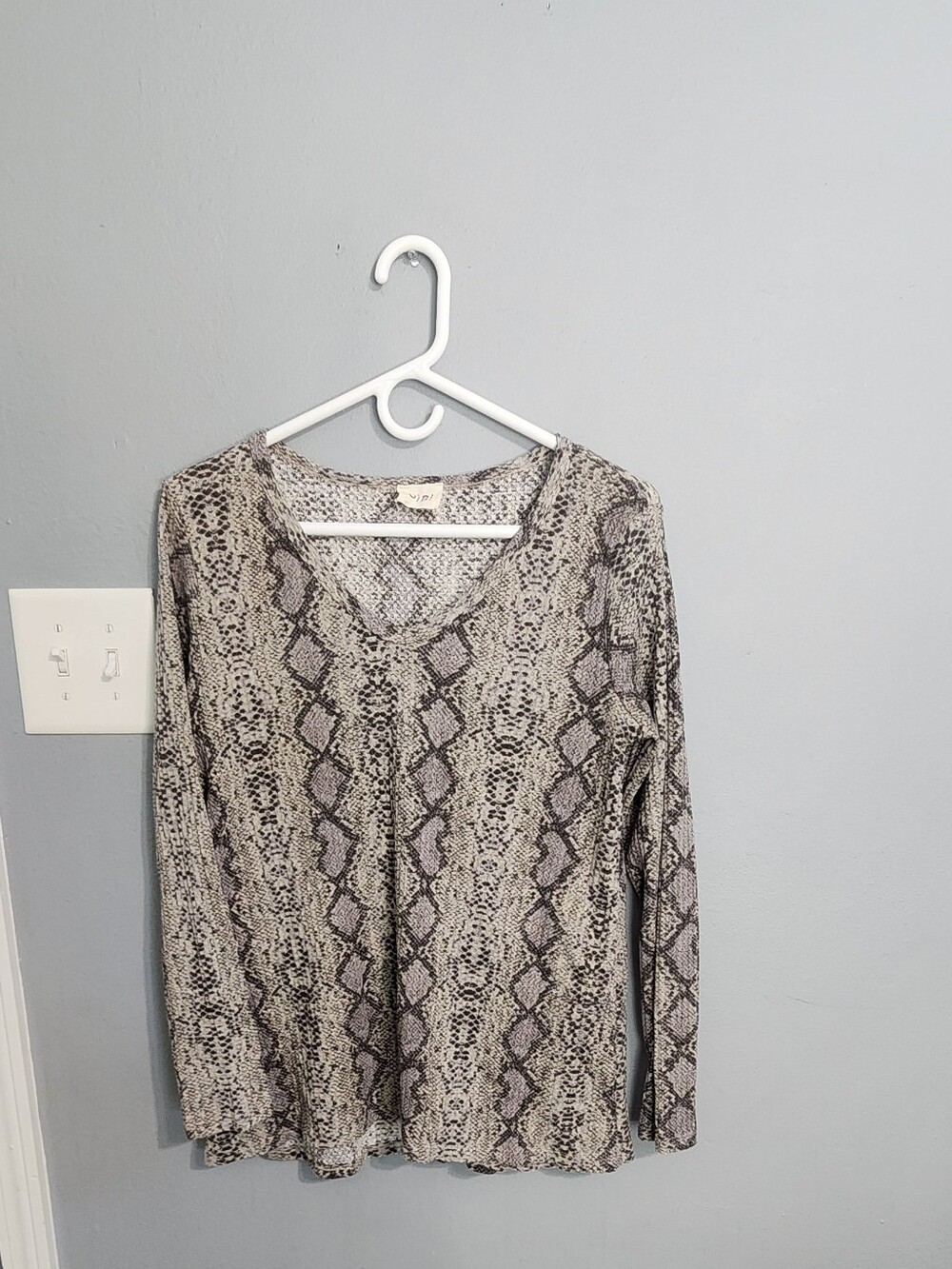 BiBi Grey Snake-Print V-Neck Long Sleeve Top